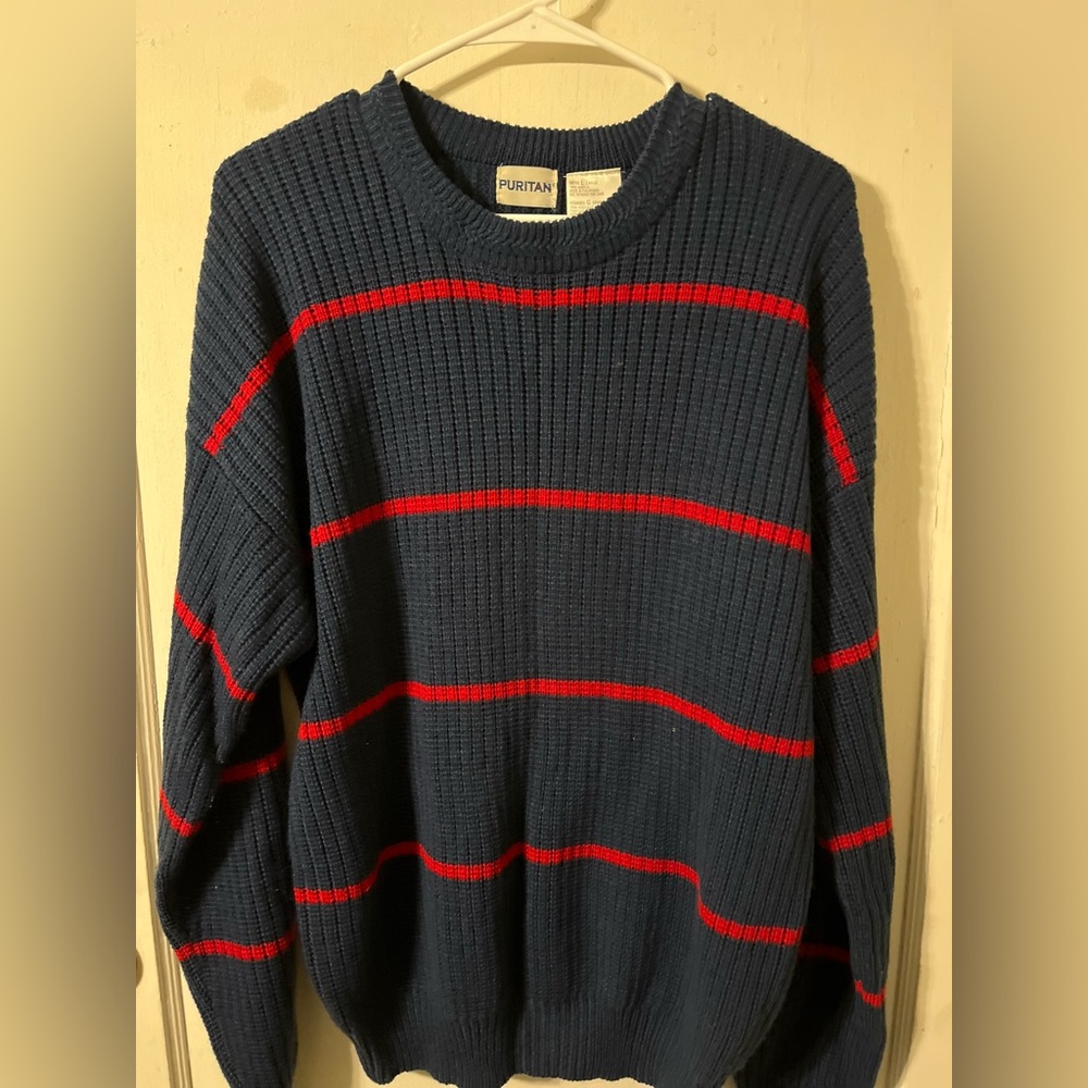 Puritan Large Navy with Red Stripe Sweater